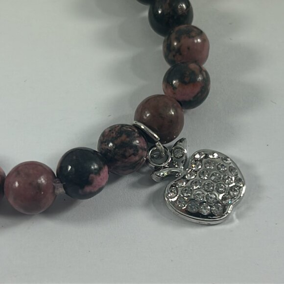 Lot 3 Stretch Bracelets Brown Stone Apple Cross Charm Rhinestones Beaded - Picture 5 of 9